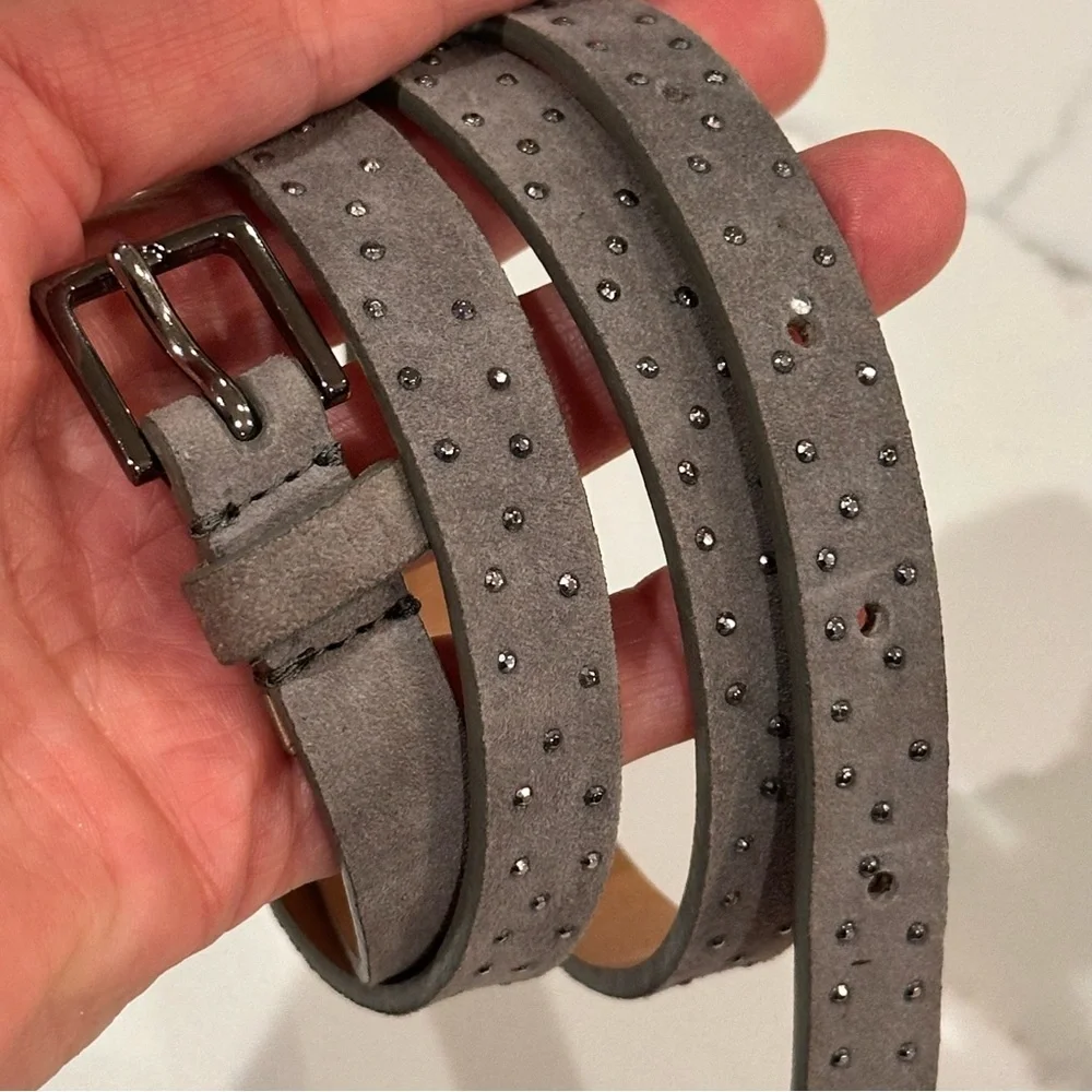 J. Crew Gray Suede Leather Sparkle Belt Womens S Studded Y2K 90s Thin Rivets - Picture 2 of 14